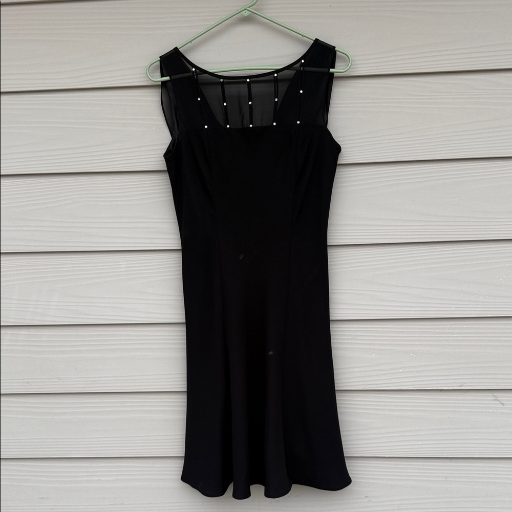 Elegant Black Dress with Sheer Beaded Neckline